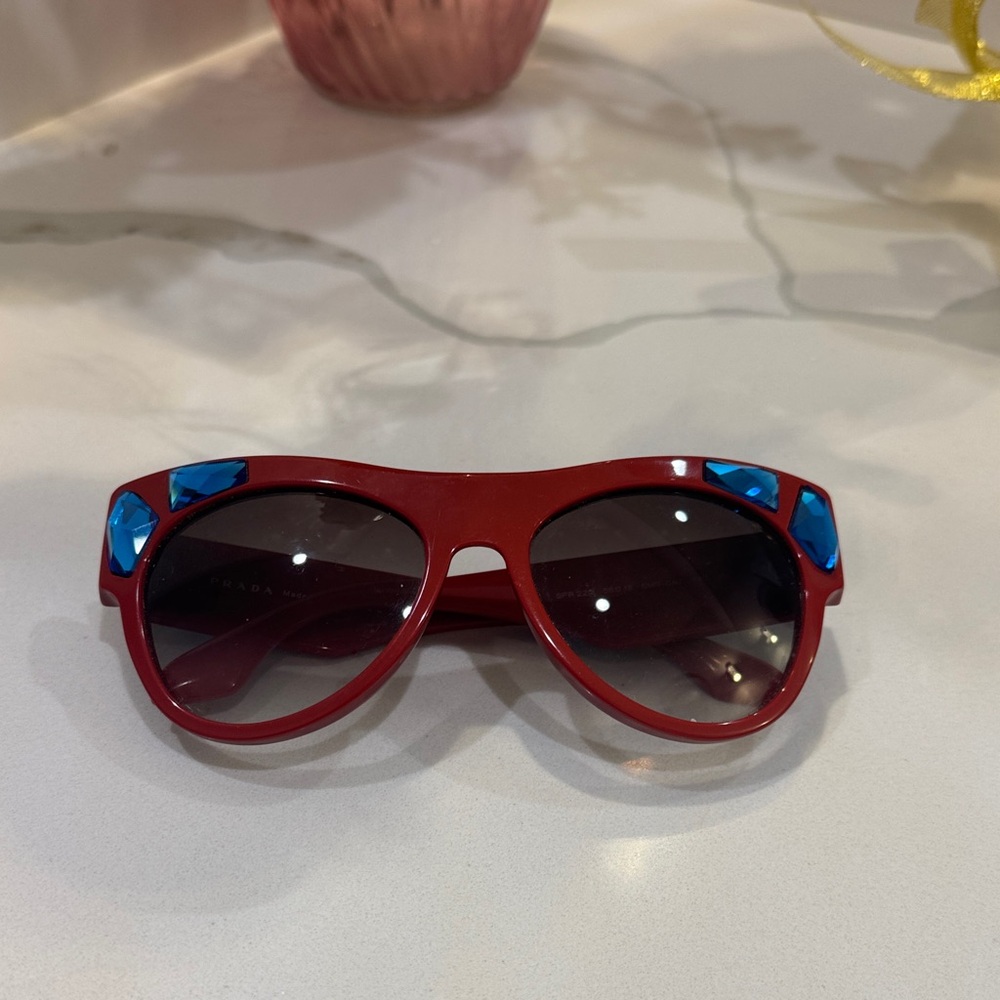 Prada Kids Red Sunglasses with Blue Accents